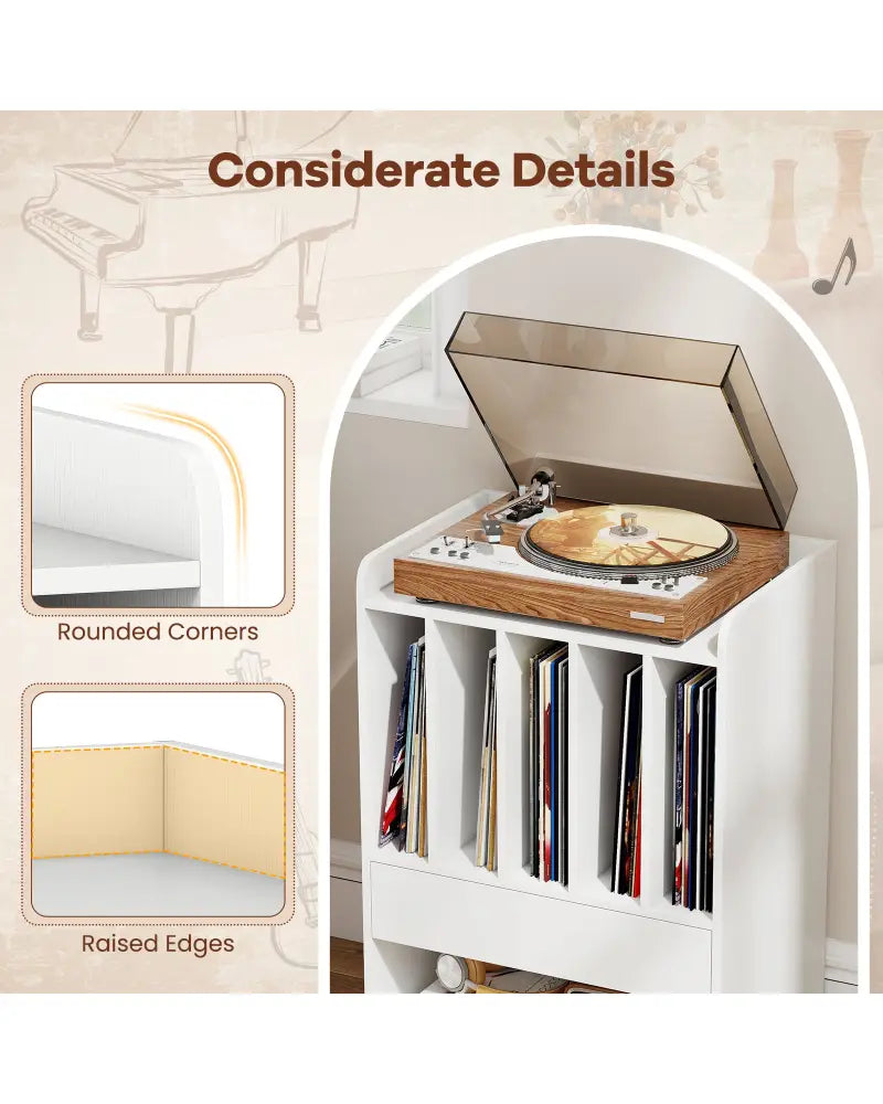 Record Player Stand Turntable Stand with Drawer and Record Holder-White - White - Cabinets & Chests