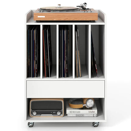 Record Player Stand Turntable Stand with Drawer and Record Holder-White - White - Cabinets & Chests