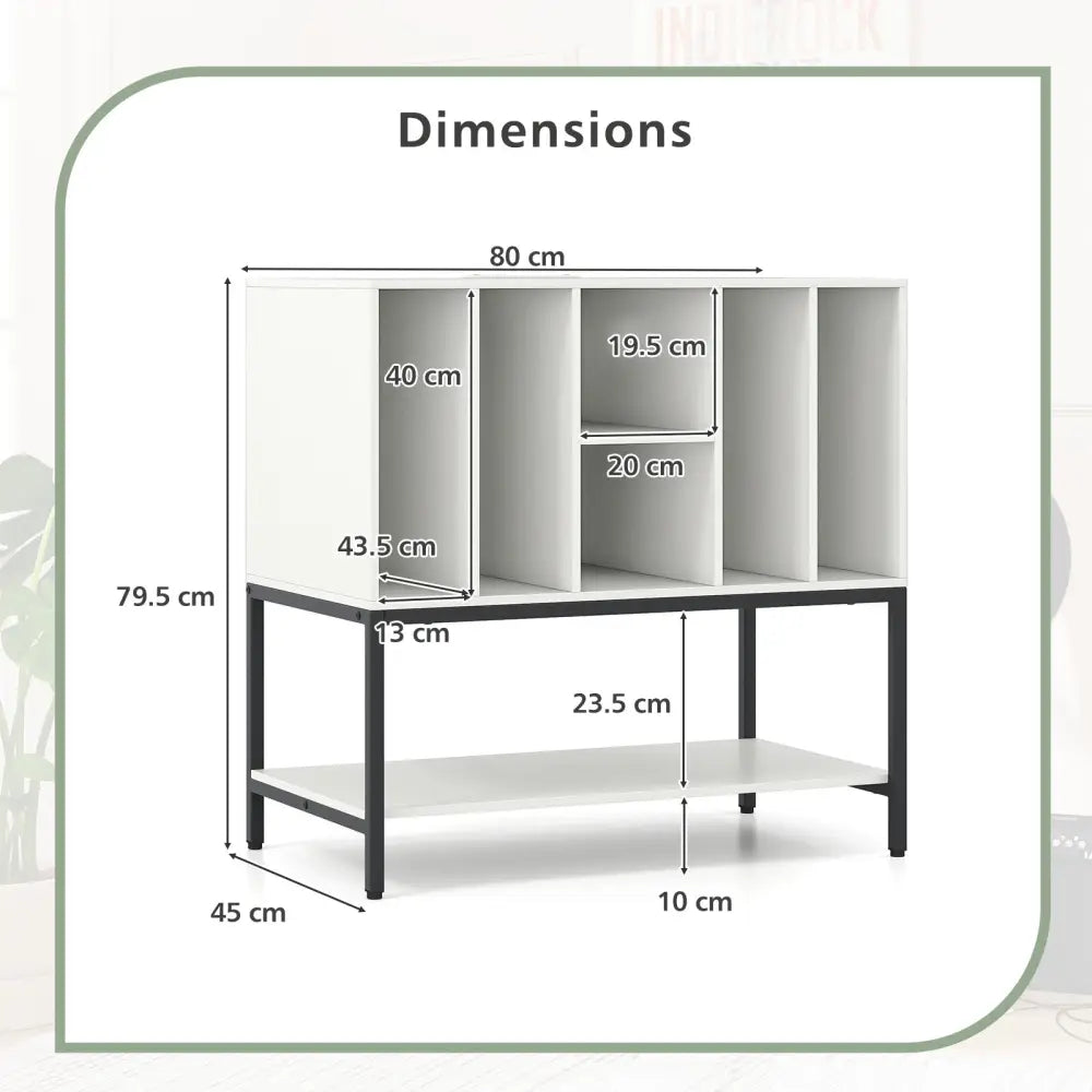 Record Player Stand with Charging Station and Metal Frame-White - White - End & Side Tables