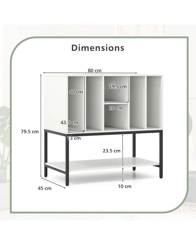 Record Player Stand with Charging Station and Metal Frame-White - White - End & Side Tables