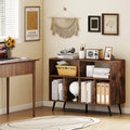 Record Player Stand with Charging Station and Open Shelves-Rustic Brown - Rustic Brown - End & Side Tables