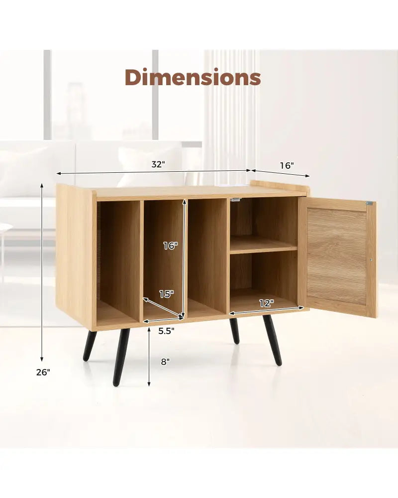 Record Player Stand with Charging Station and Rattan Cabinet for Living Room-Natural - Natural - End & Side Tables