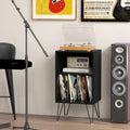 Record Player Stand with Charging Station for Living Room Bedroom-Black - Black - End & Side Tables