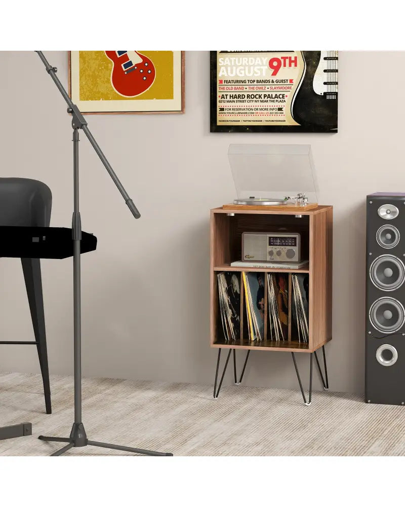 Record Player Stand with Charging Station for Living Room Bedroom-Rustic Brown - Rustic Brown - End & Side Tables