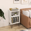 Record Player Stand with Charging Station for Living Room Bedroom-White - White - End & Side Tables