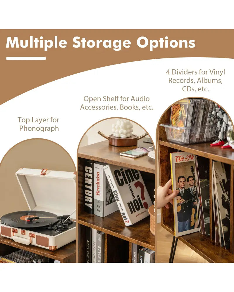Record Player Stand with Charging Station for Living Room Bedroom-Rustic Brown - Rustic Brown - End & Side Tables