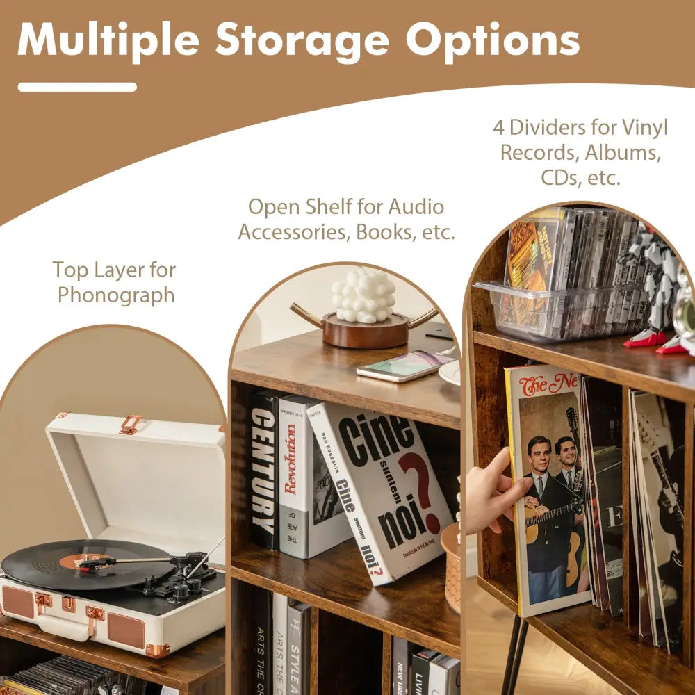 Record Player Stand with Charging Station for Living Room Bedroom-Rustic Brown - Rustic Brown - End & Side Tables