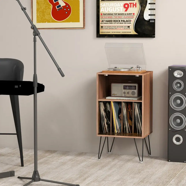 Record Player Stand with Charging Station for Living Room Bedroom-Rustic Brown - Rustic Brown - End & Side Tables