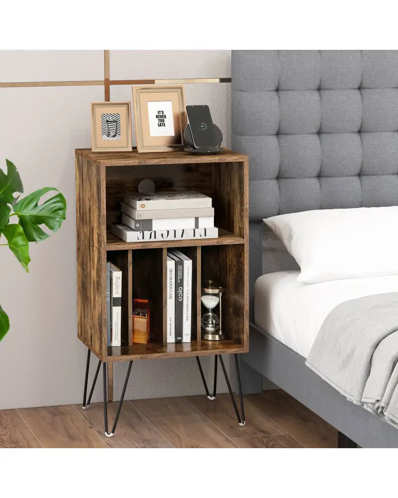 Record Player Stand with Charging Station for Living Room Bedroom-Rustic Brown - Rustic Brown - End & Side Tables