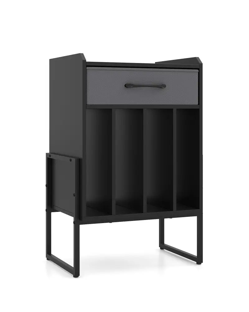 Record Player Stand with Drawer and Record Holder-Black - Black - End & Side Tables