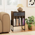 Record Player Stand with Drawer and Record Holder-Rustic Brown - Rustic Brown - End & Side Tables