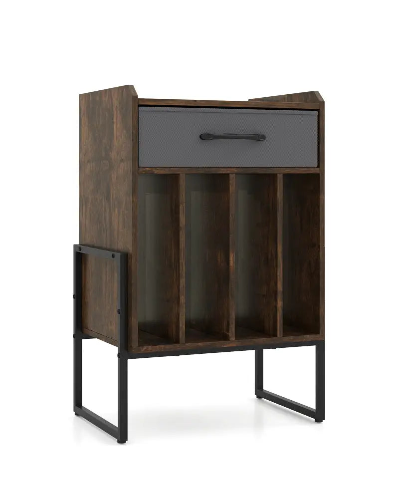 Record Player Stand with Drawer and Record Holder-Rustic Brown - Rustic Brown - End & Side Tables