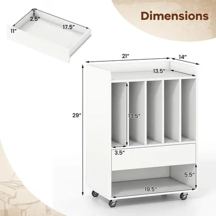 Record Player Stand with Drawer and Record Holder-White - White - End & Side Tables