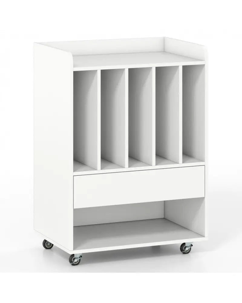 Record Player Stand with Drawer and Record Holder-White - White - End & Side Tables
