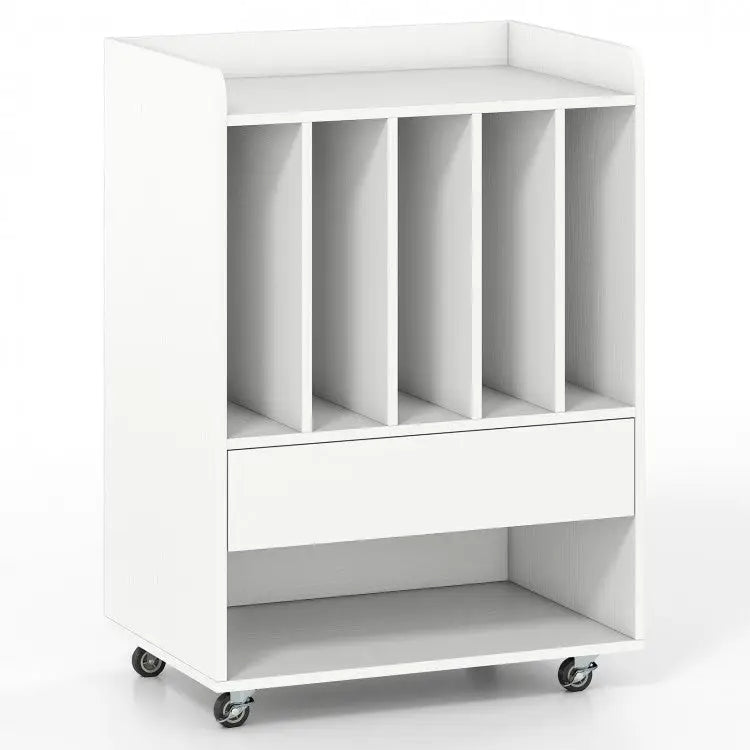 Record Player Stand with Drawer and Record Holder-White - White - End & Side Tables