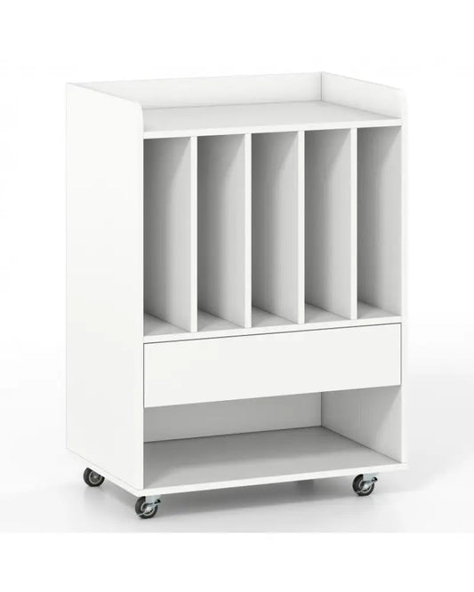 Record Player Stand with Drawer and Record Holder-White - White - End & Side Tables