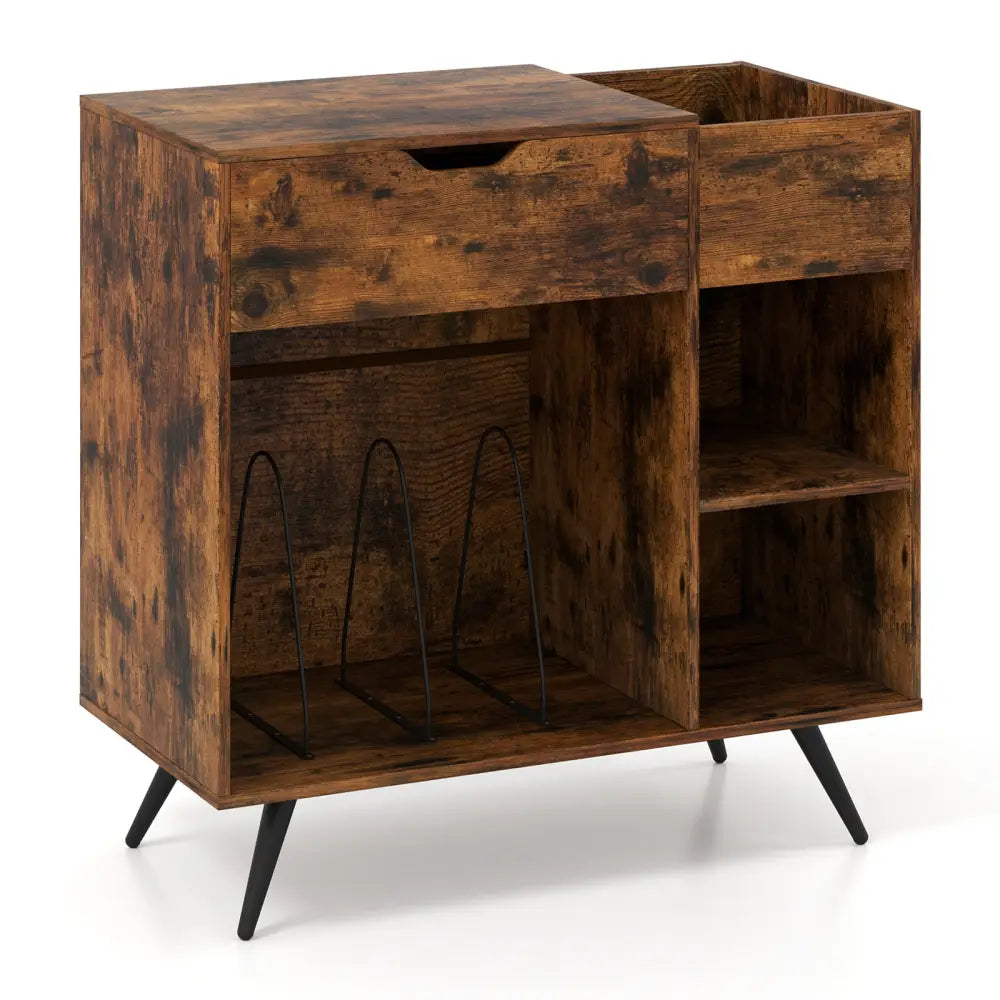 Record Player Stand with Power Outlet-Rustic Brown - Rustic Brown - End & Side Tables