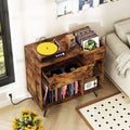 Record Player Stand with Power Outlet-Rustic Brown - Rustic Brown - End & Side Tables