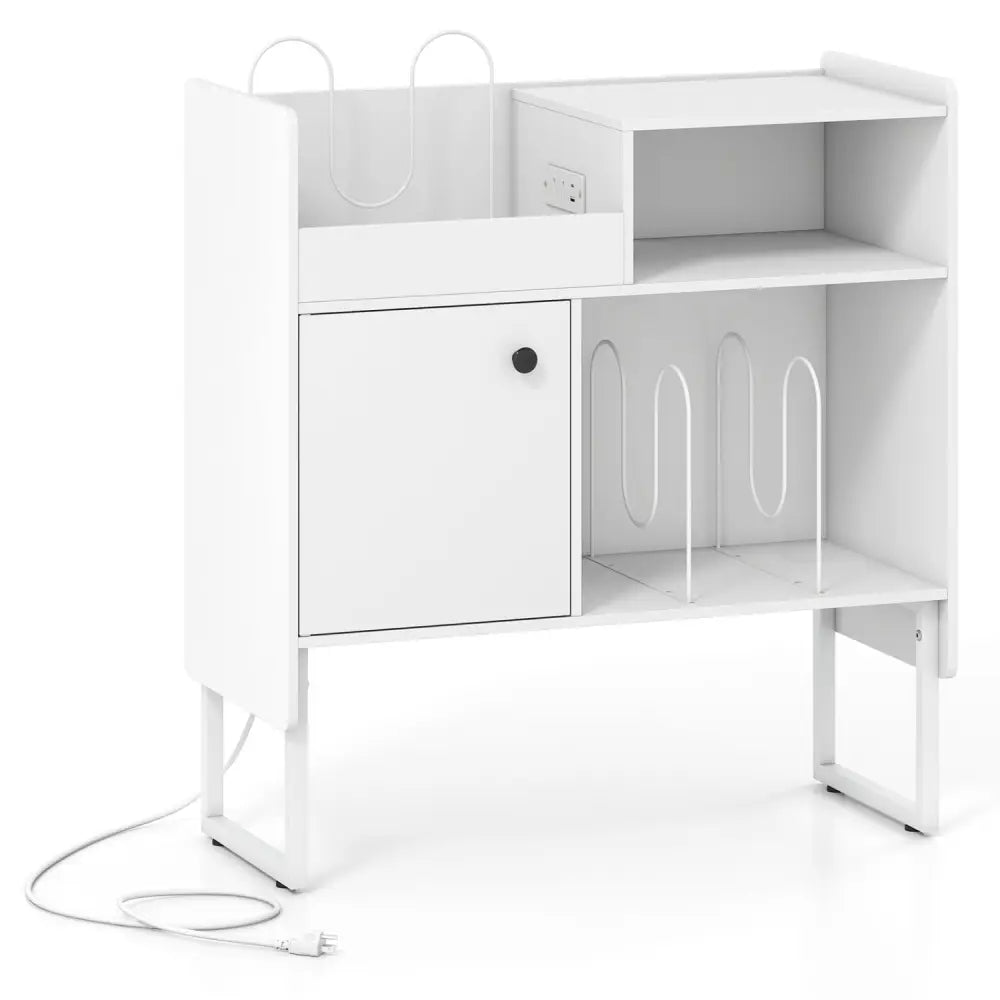 Record Player Stand with Power Outlets and Vinyl Storage Holder up to 250 Albums-White - White - End & Side Tables