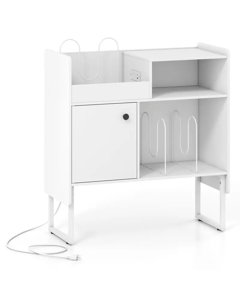 Record Player Stand with Power Outlets and Vinyl Storage Holder up to 250 Albums-White - White - End & Side Tables