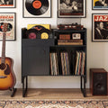 Record Player Stand with Power Outlets and Vinyl Storage Holder up to 250 Albums-Black - Black - End & Side Tables