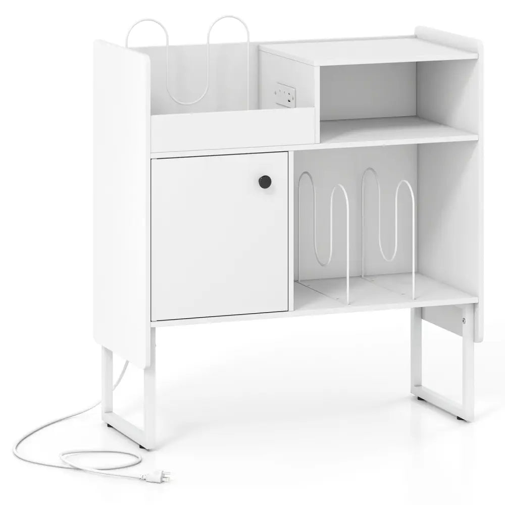 Record Player Stand with Power Outlets and Vinyl Storage Holder up to 250 Albums-White - White - End & Side Tables