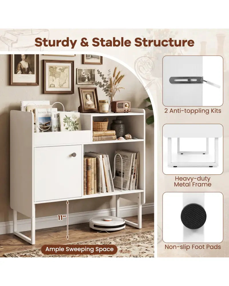 Record Player Stand with Power Outlets and Vinyl Storage Holder up to 250 Albums-White - White - End & Side Tables