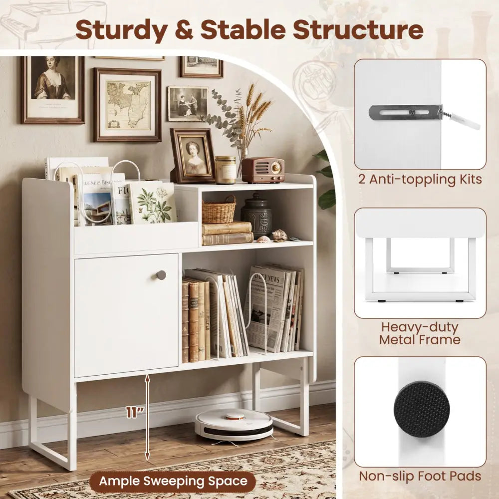 Record Player Stand with Power Outlets and Vinyl Storage Holder up to 250 Albums-White - White - End & Side Tables