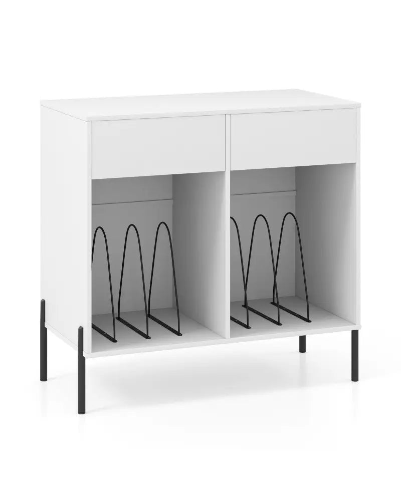 Record Player Stand with Power Outlets Double Wide Turntable Stand Vinyl Record Storage Table-White - White - Cabinets