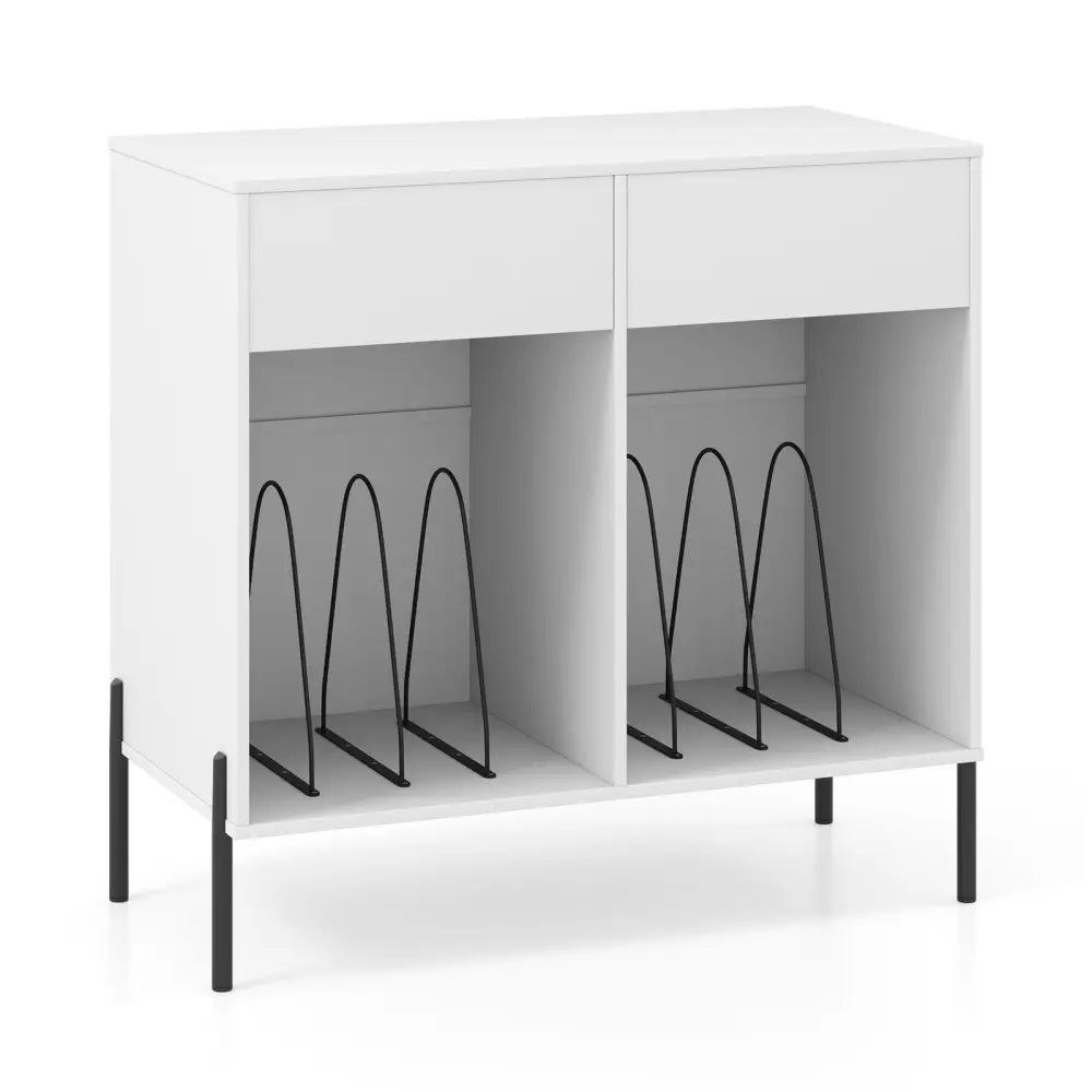 Record Player Stand with Power Outlets Double Wide Turntable Stand Vinyl Record Storage Table-White - White - Cabinets
