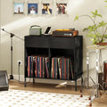 Record Player Stand with Power Outlets Double Wide Turntable Stand Vinyl Record Storage Table-Black - Black - Cabinets