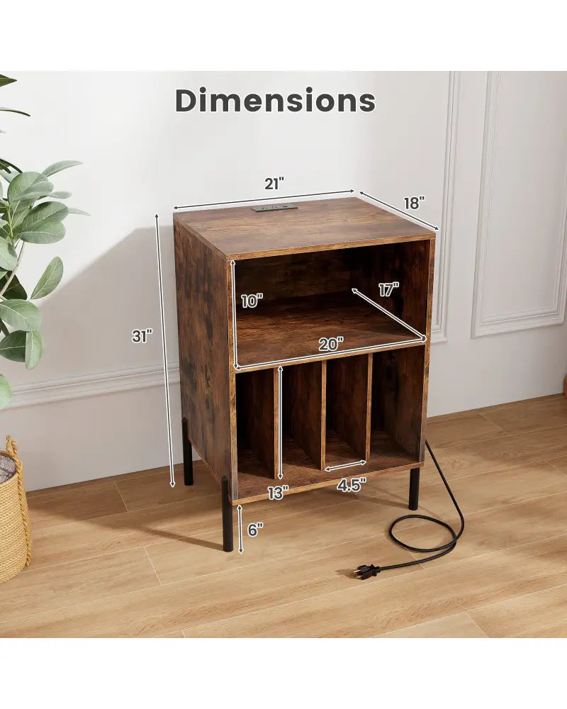 Record Player Stand with Record Storage Shelf and Charging Station-Coffee - Coffee - End & Side Tables