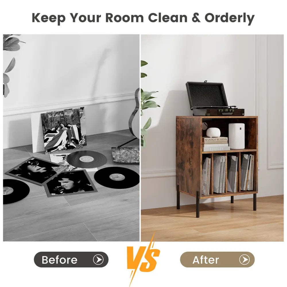 Record Player Stand with Record Storage Shelf and Charging Station-Coffee - Coffee - End & Side Tables