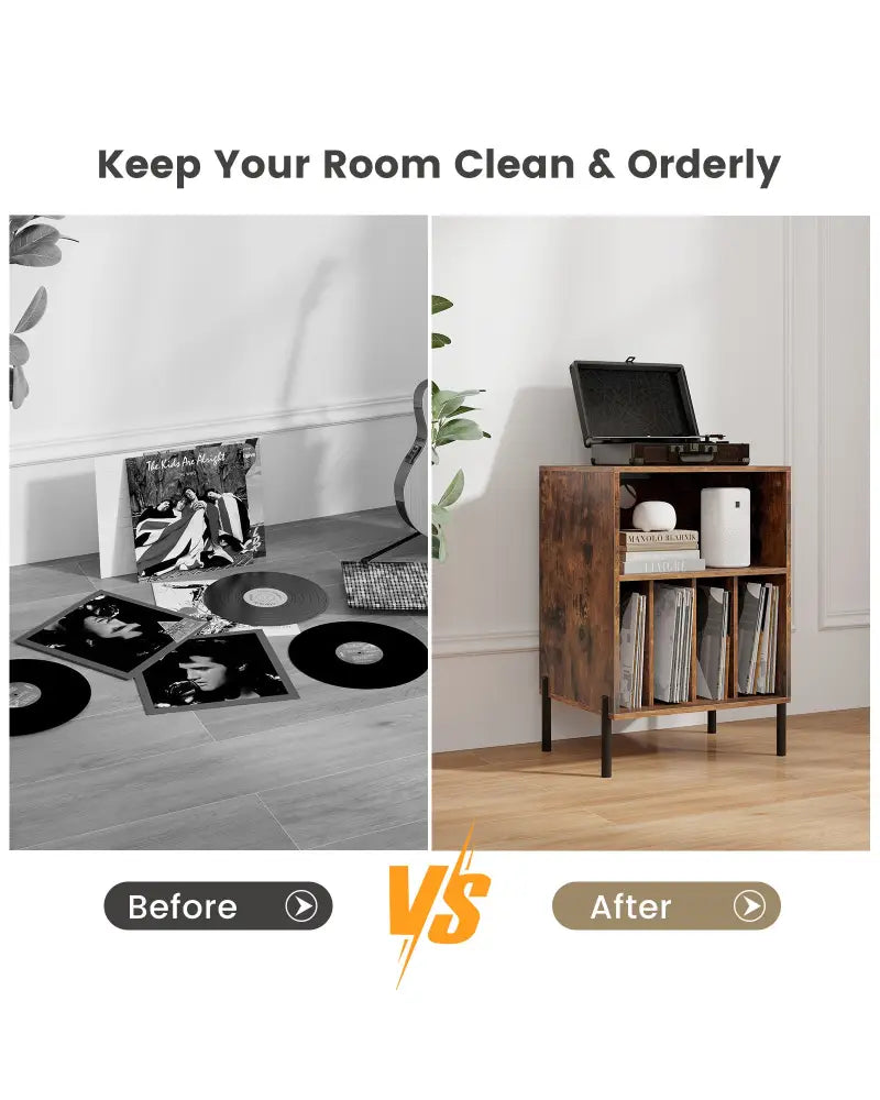 Record Player Stand with Record Storage Shelf and Charging Station-Coffee - Coffee - End & Side Tables