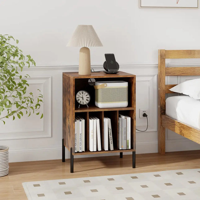 Record Player Stand with Record Storage Shelf and Charging Station-Coffee - Coffee - End & Side Tables