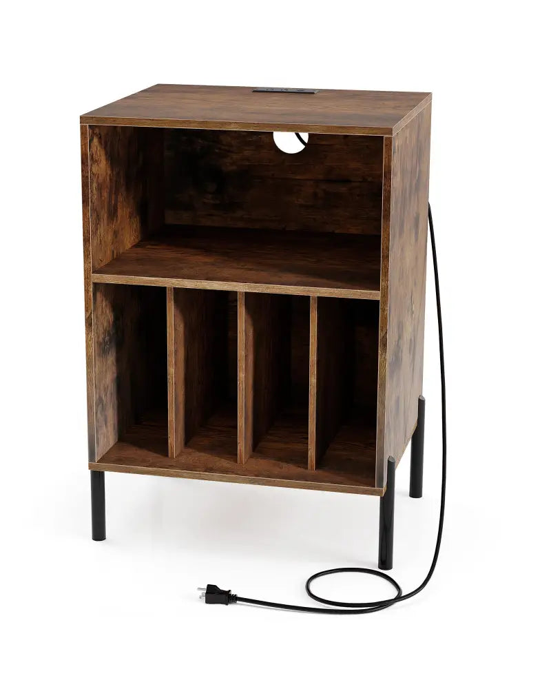 Record Player Stand with Record Storage Shelf and Charging Station-Coffee - Coffee - End & Side Tables