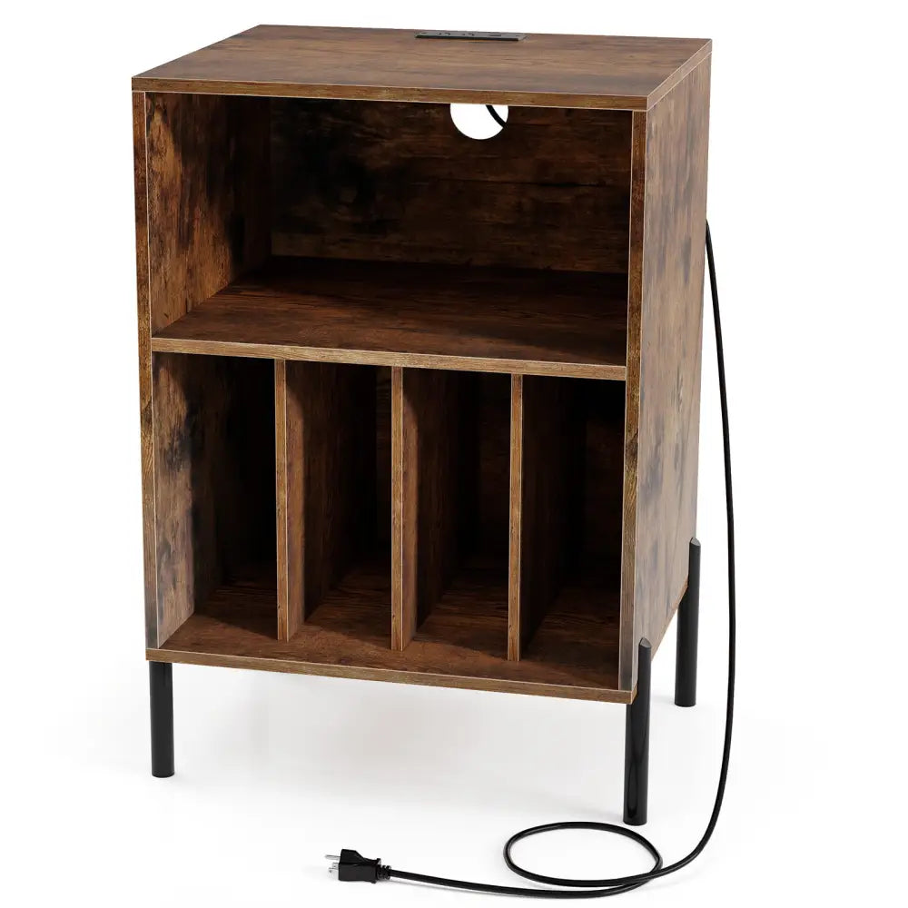 Record Player Stand with Record Storage Shelf and Charging Station-Coffee - Coffee - End & Side Tables