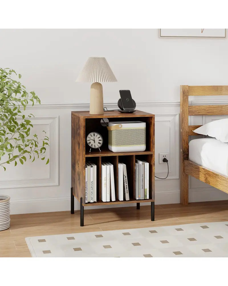 Record Player Stand with Record Storage Shelf and Charging Station-Coffee - Coffee - End & Side Tables