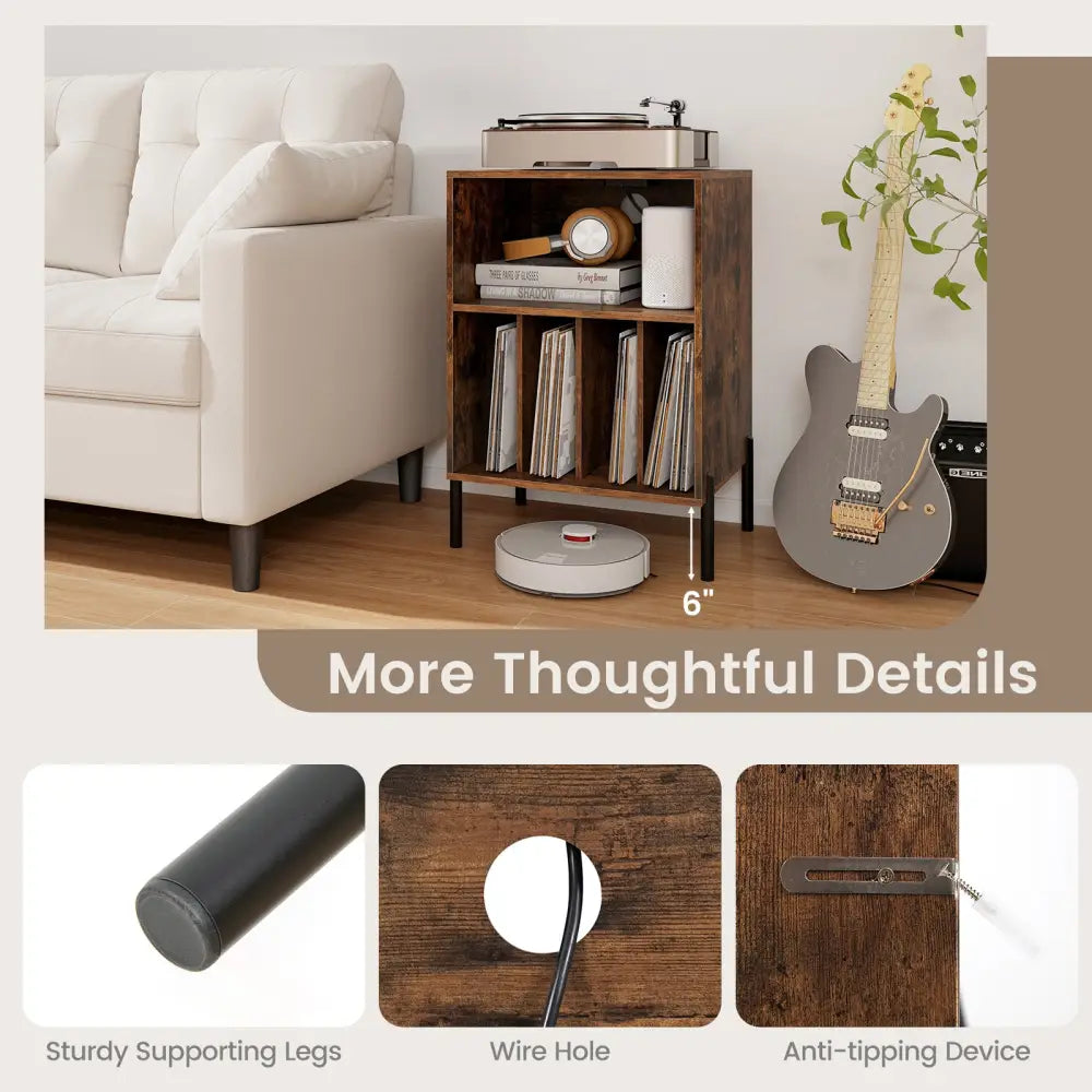Record Player Stand with Record Storage Shelf and Charging Station-Coffee - Coffee - End & Side Tables