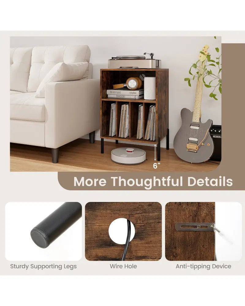 Record Player Stand with Record Storage Shelf and Charging Station-Coffee - Coffee - End & Side Tables