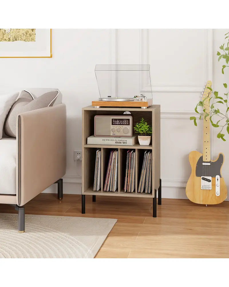 Record Player Stand with Record Storage Shelf and Charging Station-Natural - Natural - End & Side Tables