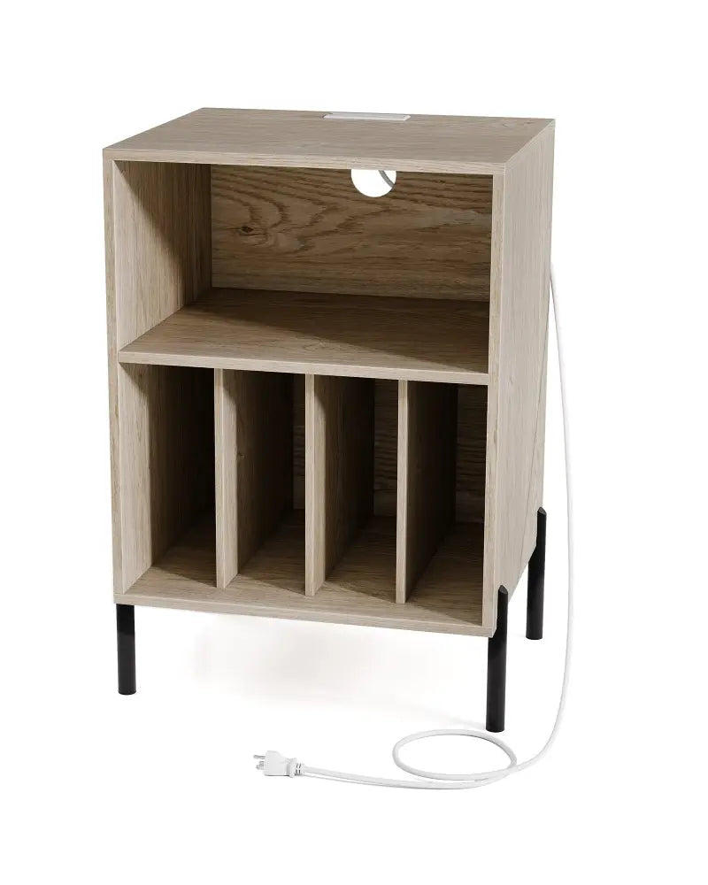 Record Player Stand with Record Storage Shelf and Charging Station-Natural - Natural - End & Side Tables