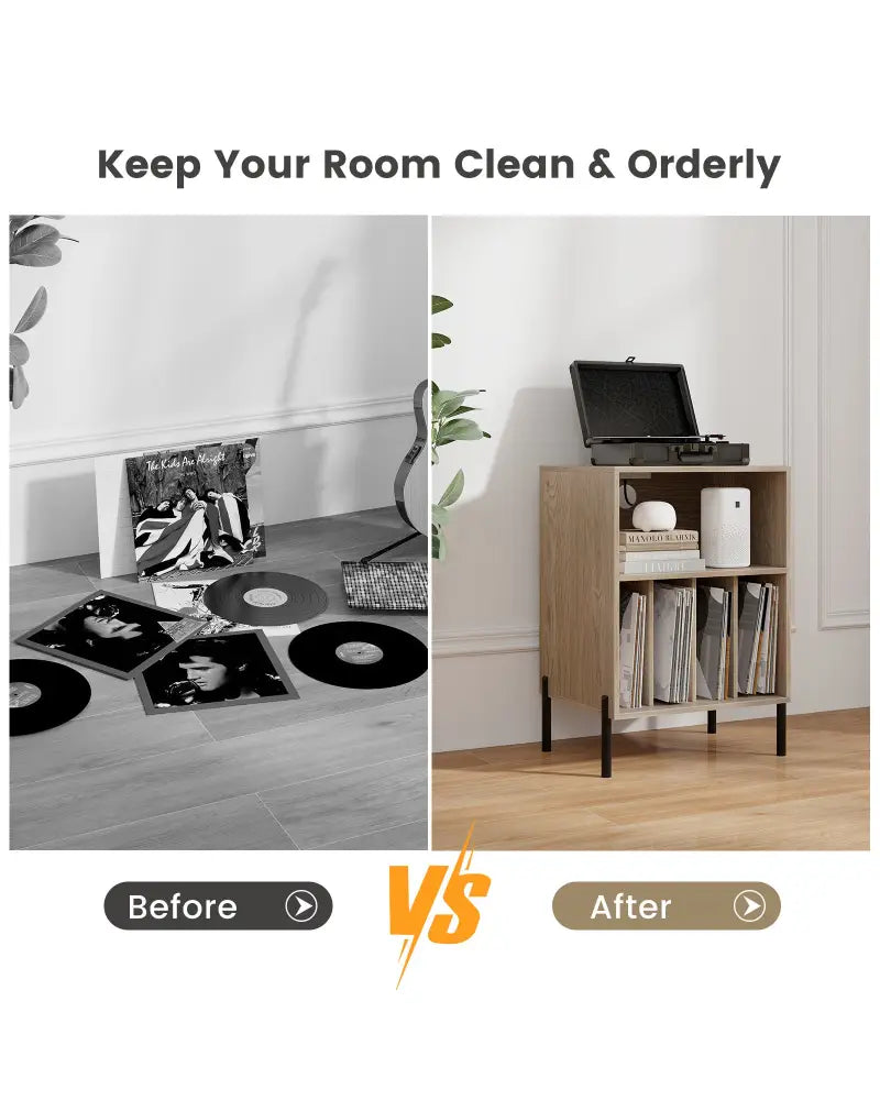 Record Player Stand with Record Storage Shelf and Charging Station-Natural - Natural - End & Side Tables