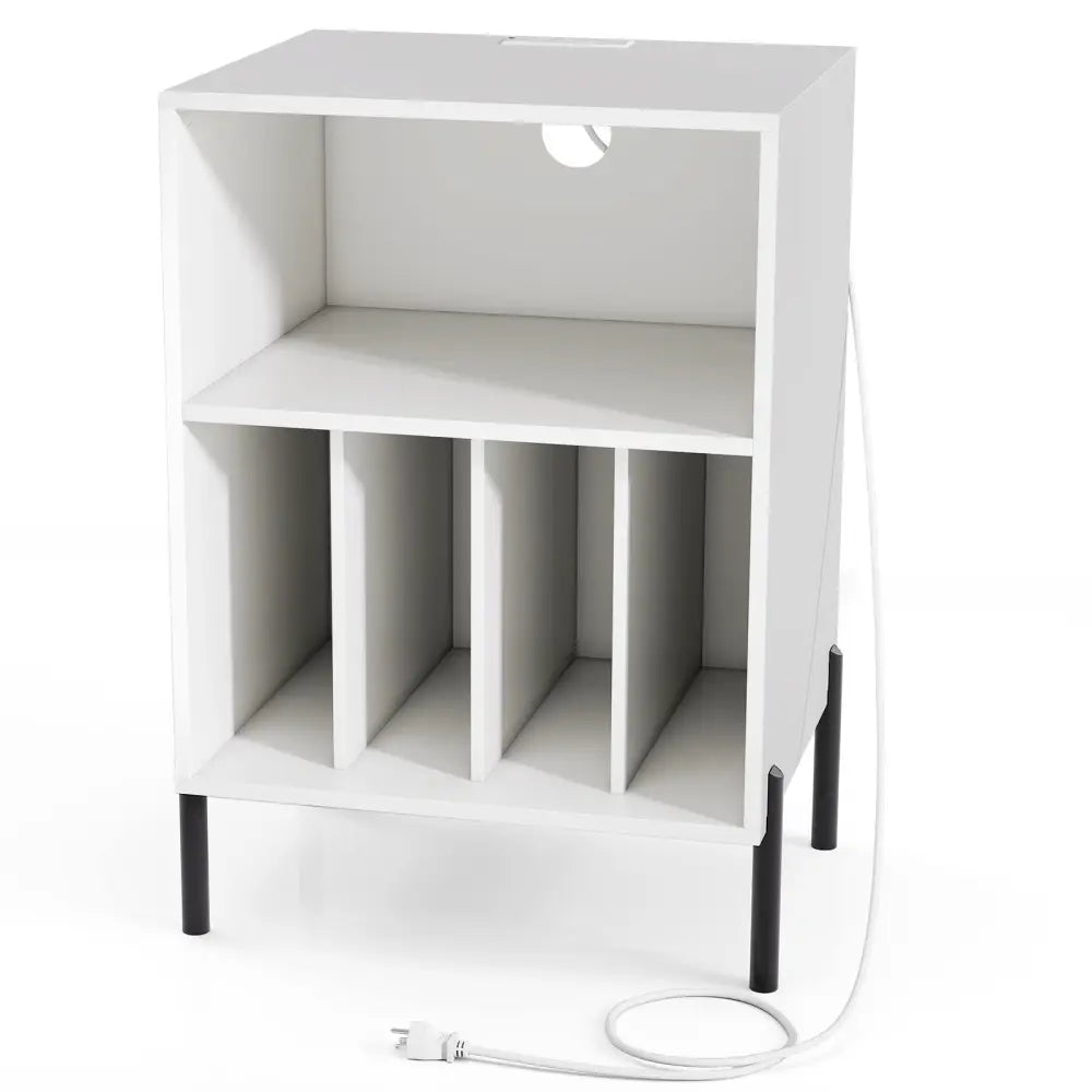 Record Player Stand with Record Storage Shelf and Charging Station-White - White - End & Side Tables