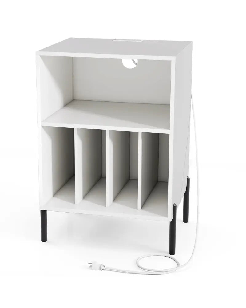 Record Player Stand with Record Storage Shelf and Charging Station-White - White - End & Side Tables
