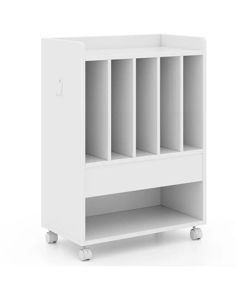 Record Rolling Turntable Player Stand with Drawer-White - White - End & Side Tables