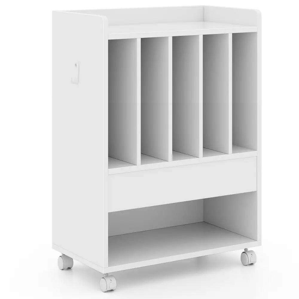 Record Rolling Turntable Player Stand with Drawer-White - White - End & Side Tables