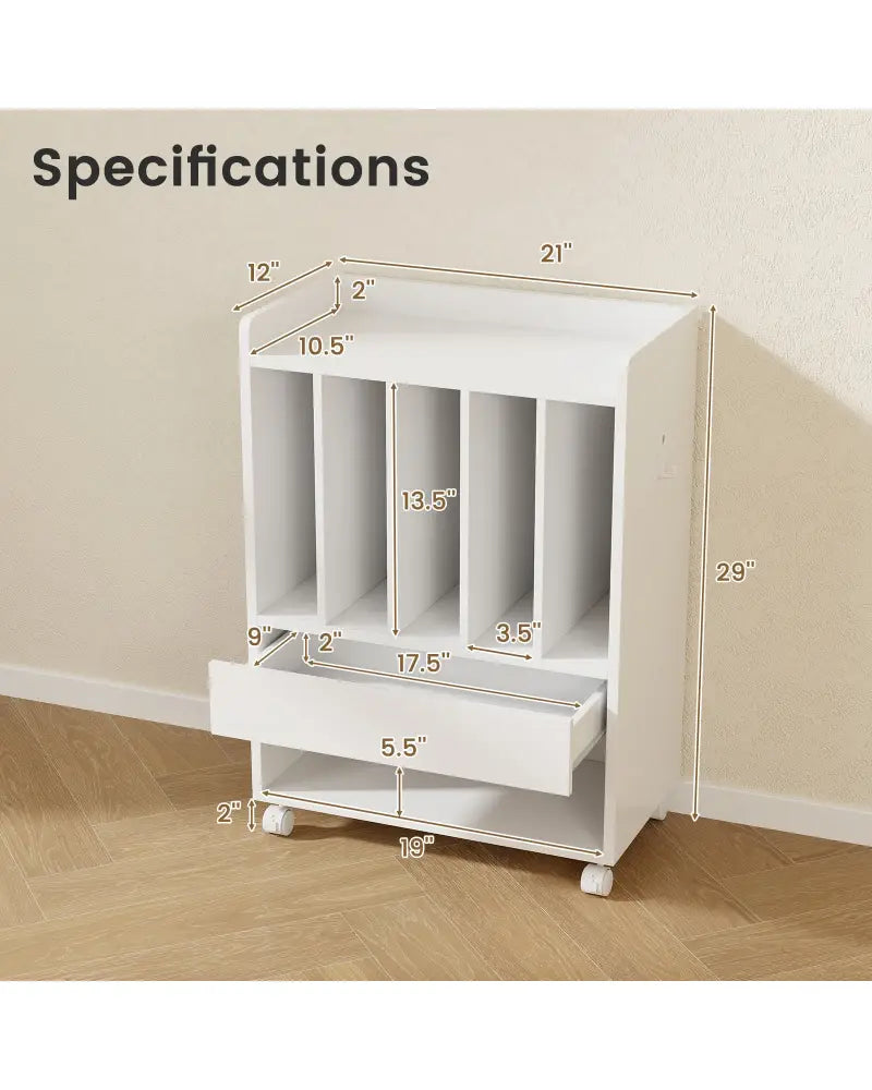 Record Rolling Turntable Player Stand with Drawer-White - White - End & Side Tables