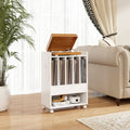 Record Rolling Turntable Player Stand with Drawer-White - White - End & Side Tables