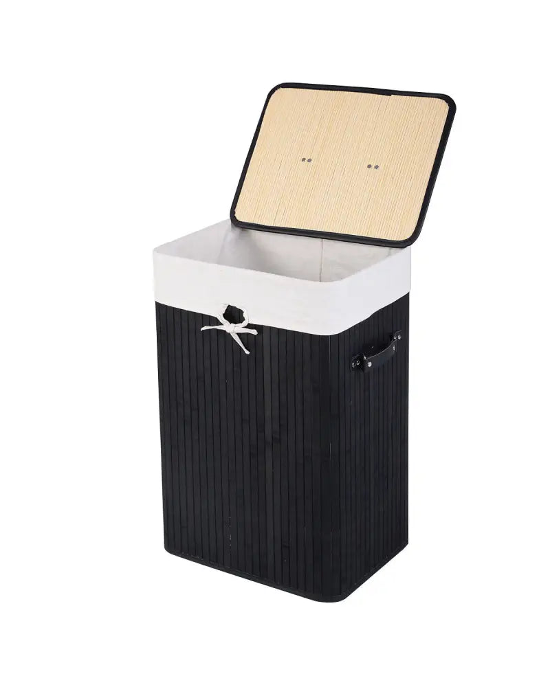 Rectangle Bamboo Hamper Laundry Basket Washing Cloth Bin Storage Bag Lid 3 color-Black - Black - Laundry Baskets